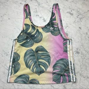 adidas Sleeveless Scoopneck Palm Leaf Three-Stripe Tank Top